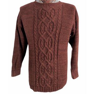VTG HUNTERS RUN Men's Heather Brown Cable Knit Crewneck Sweater Size Small